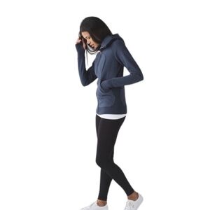 RARE Lululemon Scuba Skull Logo Heather Blue Hoodie Jacket Size 4